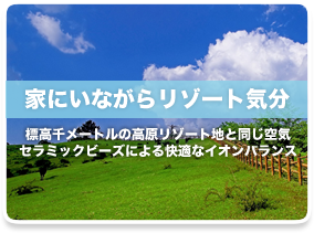 家にいながらリゾート気分:標高千メートルの高原リゾート地と同じ空気。セラミックビーズによる快適なイオンバランス
